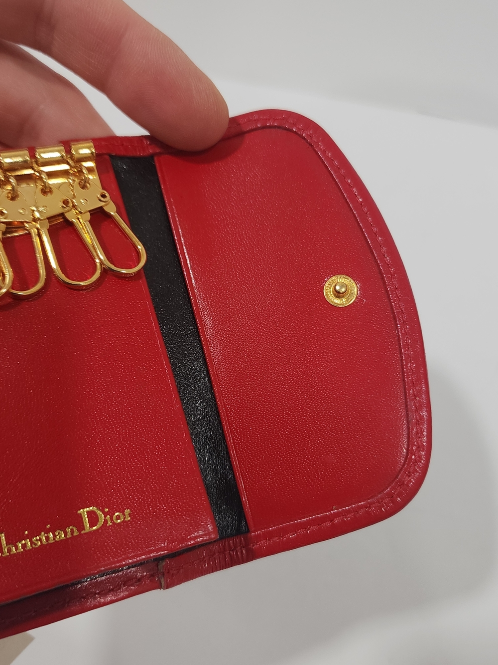 Vintage Christian Dior Red Leather 6 Key Case Holder Case - Picture 10 of 12